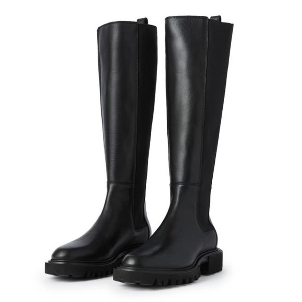 All Saints Black Knee-High Lug Sole Leather Boots
